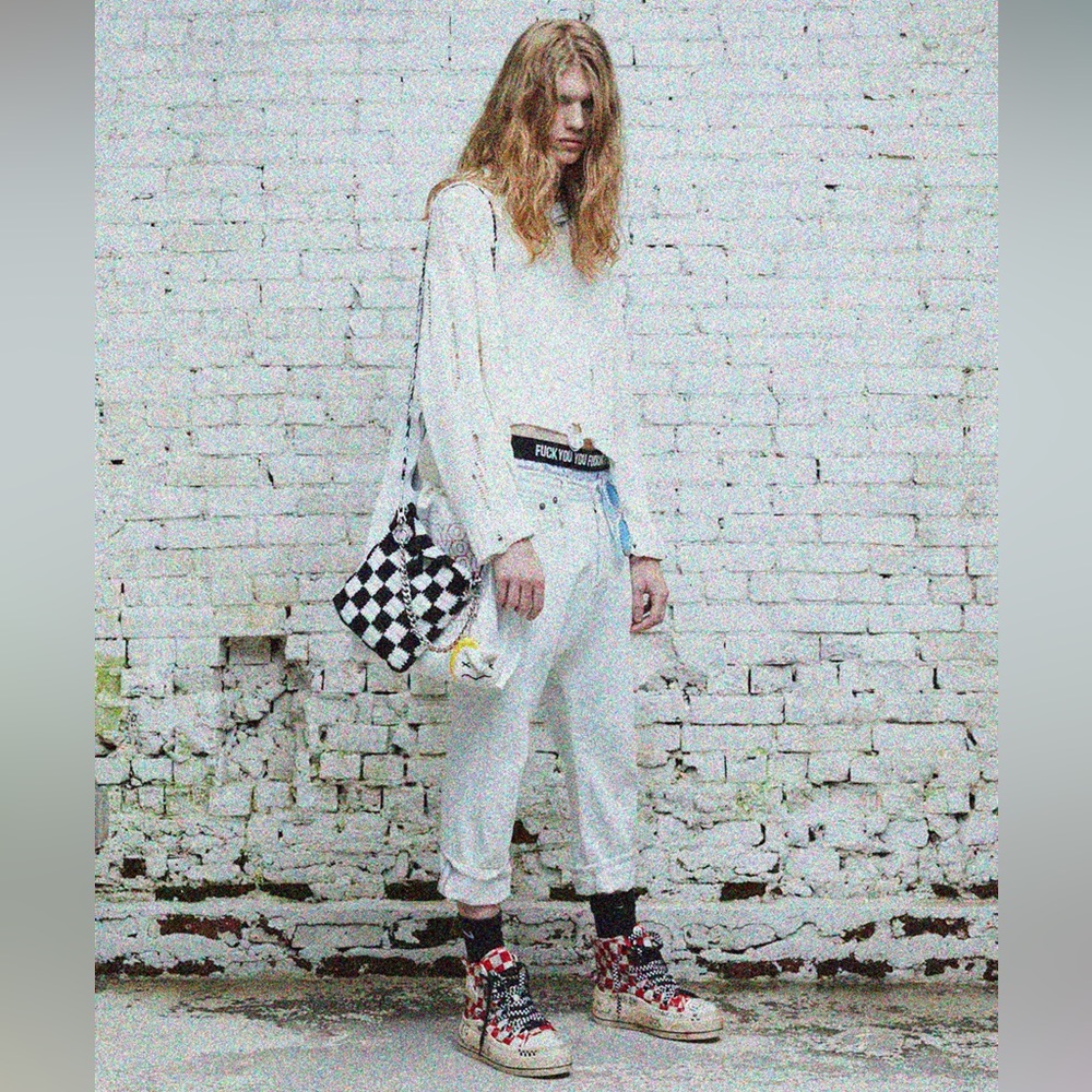 R13 Cotton Shredded Side Slit Sweater. Medium